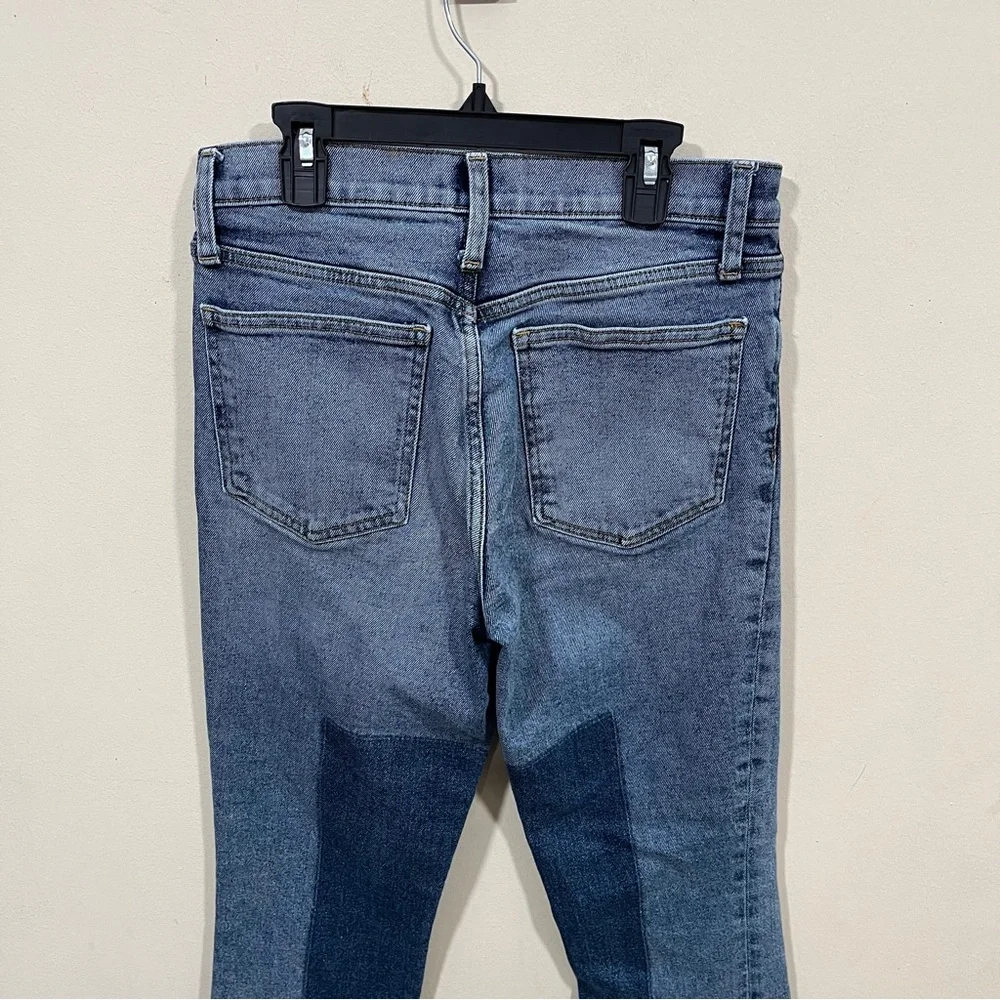 Gap cropped, flare-leg jeans two-tone denim patchwork panels flare raw hem 27 R - Picture 7 of 9